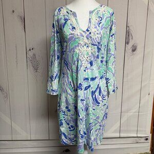 Lilly Pulitzer Marina Dress Nice Ink Print Size Medium Style 23571 ¾ Sleeve EUC